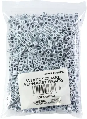 Cousinsdiy A50025rf-g18hq 3 Pack Cousindiy Alphabet Beads 6mm 1000/pkg-white Square