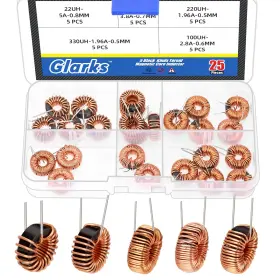 Glarks G-4539 25pcs 5 Sizes Toroid Core Inductor Kit 22uh-5a 47uh-3.8a Black
