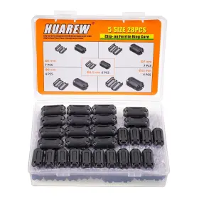 Huarew 762917456843 5 Values 28 Pcs Black Clip-on Ferrite Ring Core Rfi Emi Noise Suppress