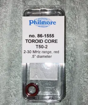 Philmore 86-1555 Donut Ferrite Toroid Core Type T50-2 Red 2-30mhz 0.5 Inch O.d