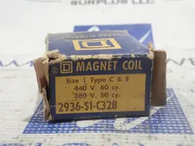 Square D 2936-s1-c32b C2936 S1 C32b Magnetic Coil 380v 50cy 440v 60cy Size 1 Square D 2936-s1-c32b C2936 S1 C32b Magnetic Coil 380v 50cy 440v 60cy Size 1