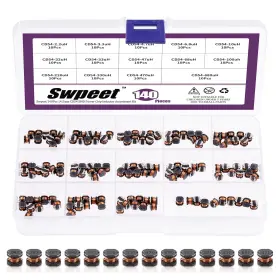 Swpeet 711181222302 140pcs 14 Values 2.2uh - 680uh Cd54 Wire Wound Smd Power Inductor Assortm