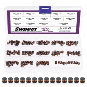 Swpeet S1873 140pcs 14 Values 2.2uh - 680uh Cd54 Wire Wound Smd 10 Piece Black