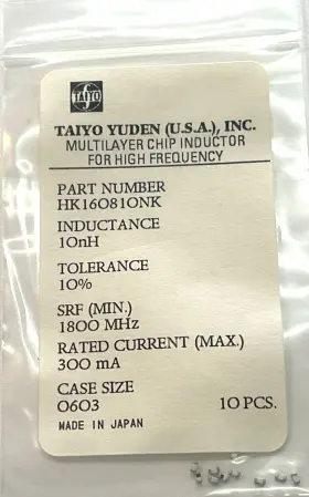 Taiyo Yuden Hk160810nk Chip Inductor Hk160801nk 10% 1800mhz 300ma 10 Pcs